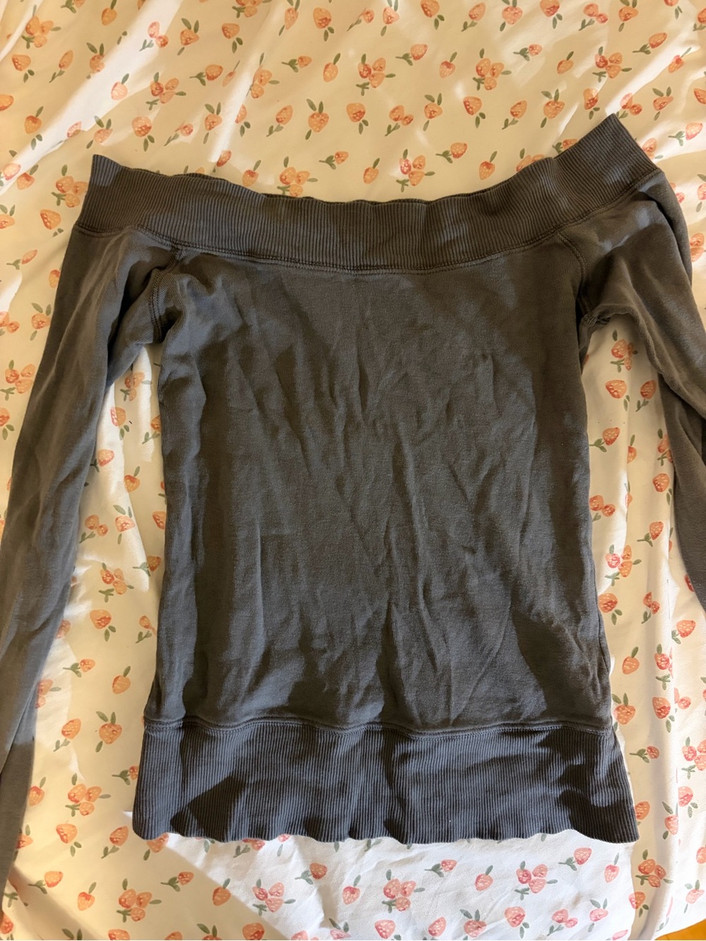 Brandy Melville Off-Shoulder Ribbed Long Sleeve Top - Charcoal